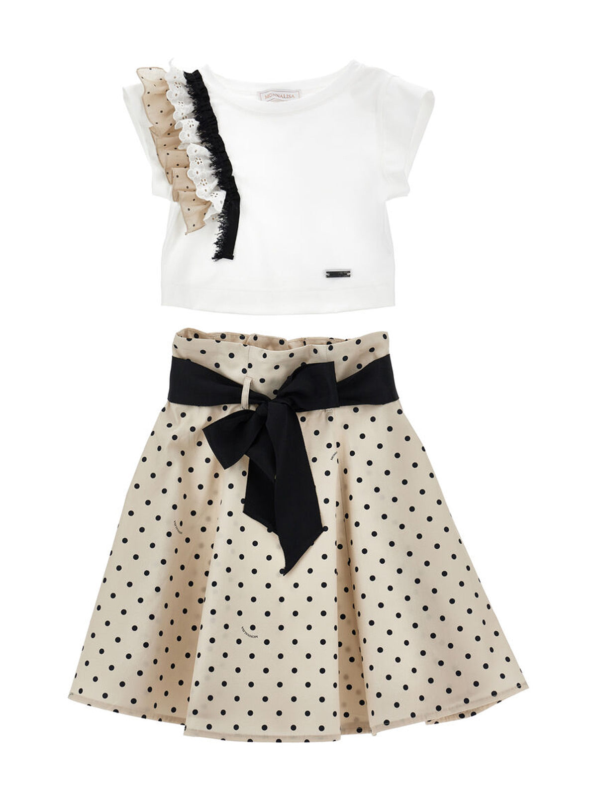 Monnalisa - Girls’ top and skirt set with polka dot print