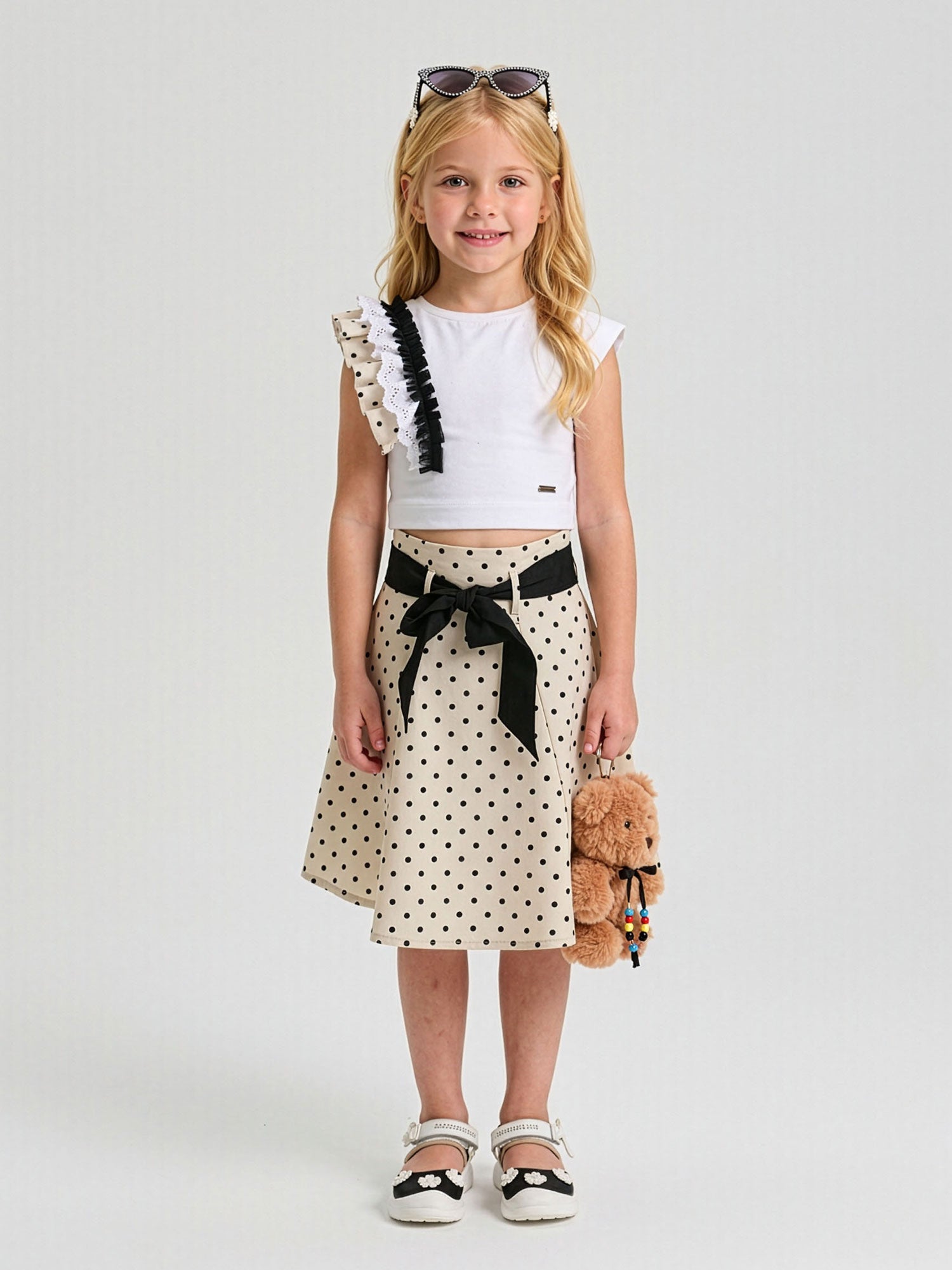 Monnalisa - Girls’ top and skirt set with polka dot print