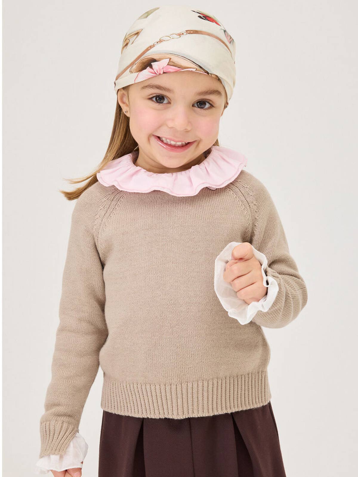 Monnalisa Girl's sweater with ruffle cuffs-17H601