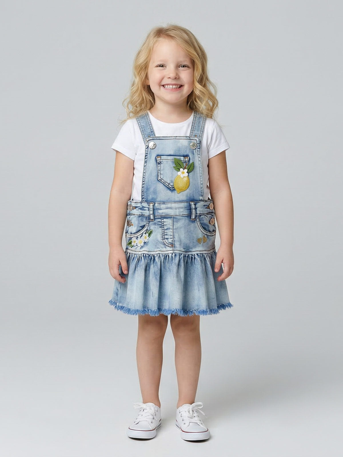 Monnalisa-Denim overalls with embroidered fowers-19G703