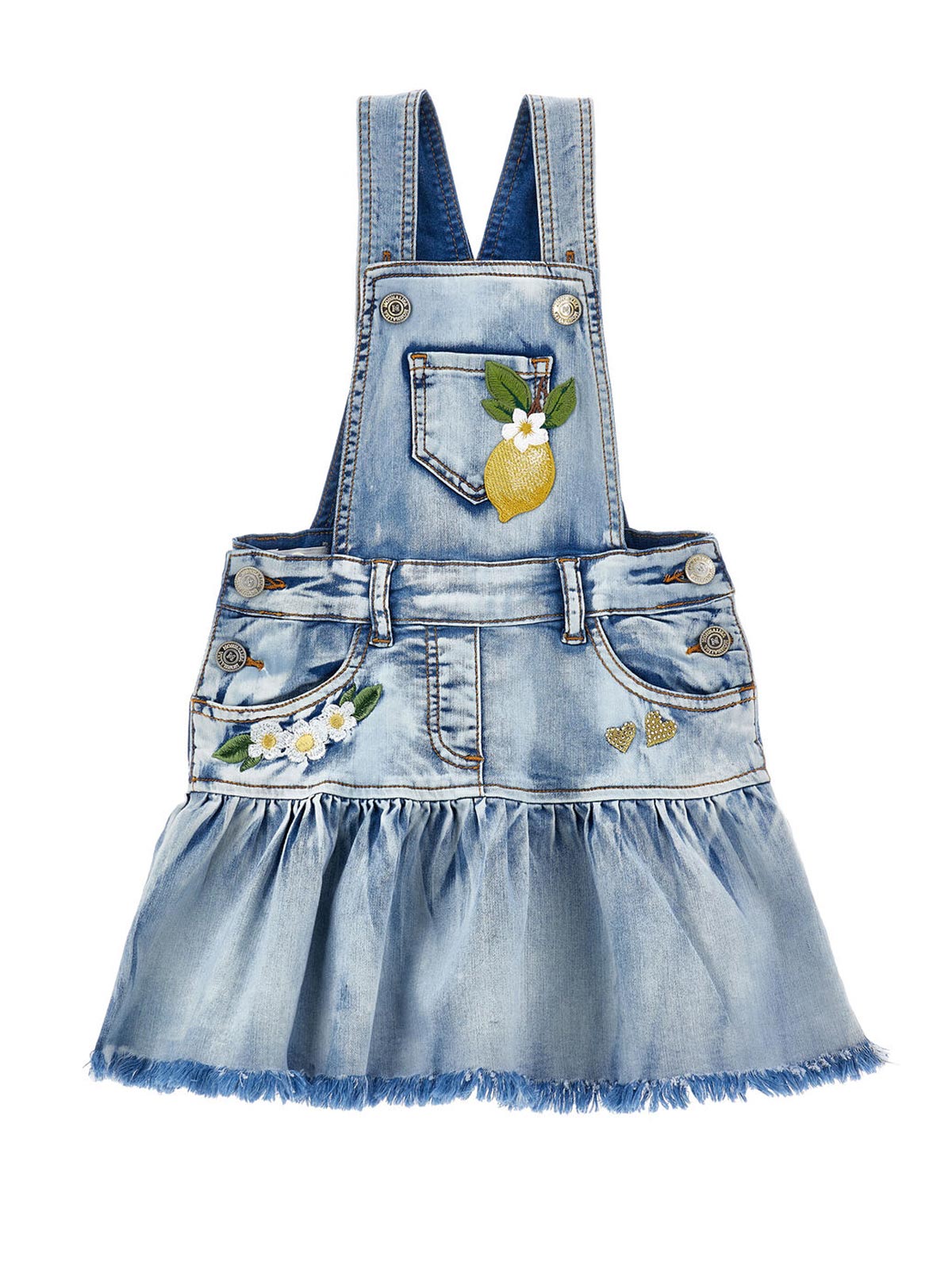 Monnalisa-Denim overalls with embroidered fowers-19G703