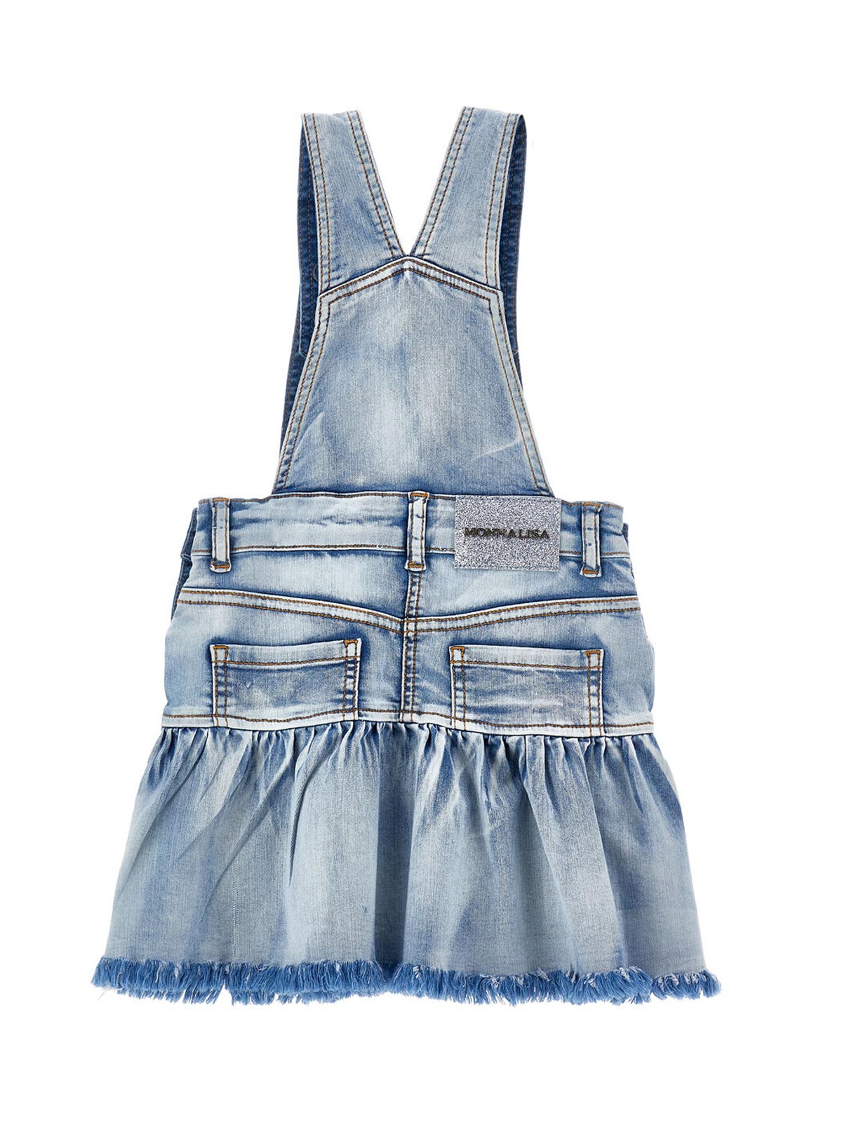 Monnalisa-Denim overalls with embroidered fowers-19G703