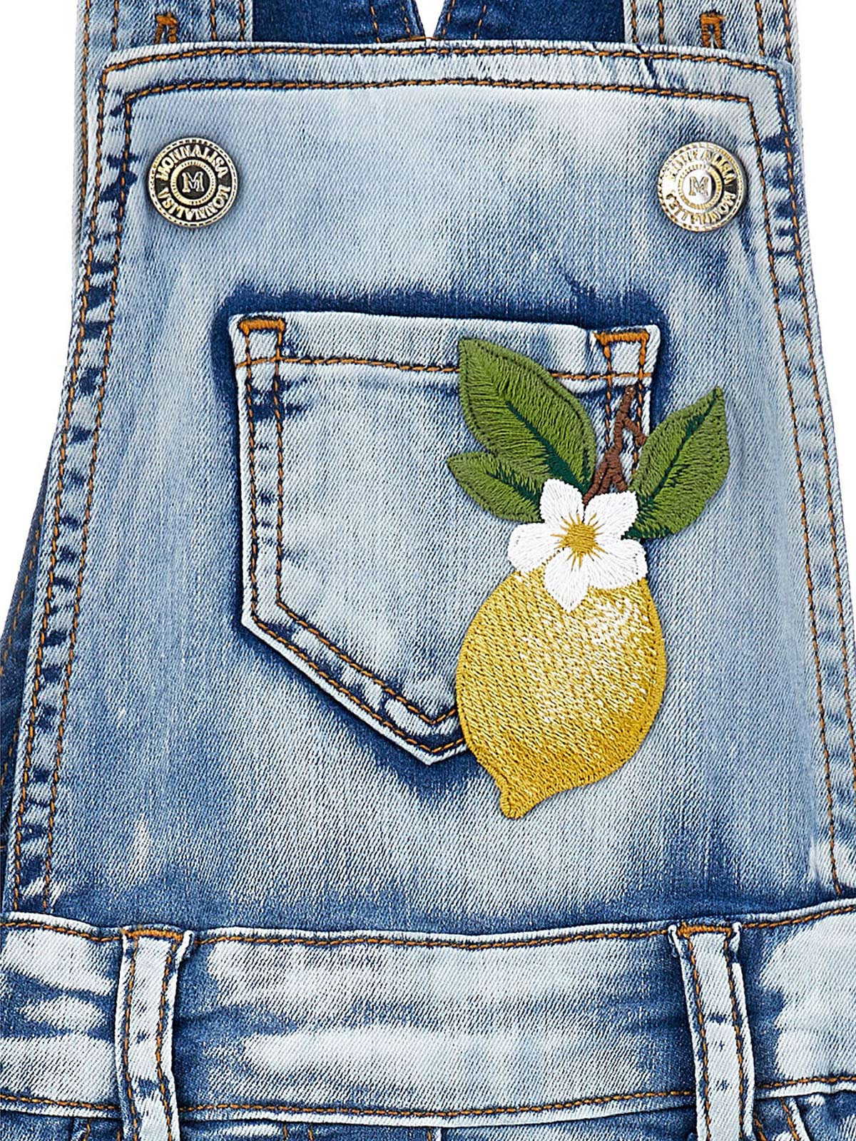 Monnalisa-Denim overalls with embroidered fowers-19G703