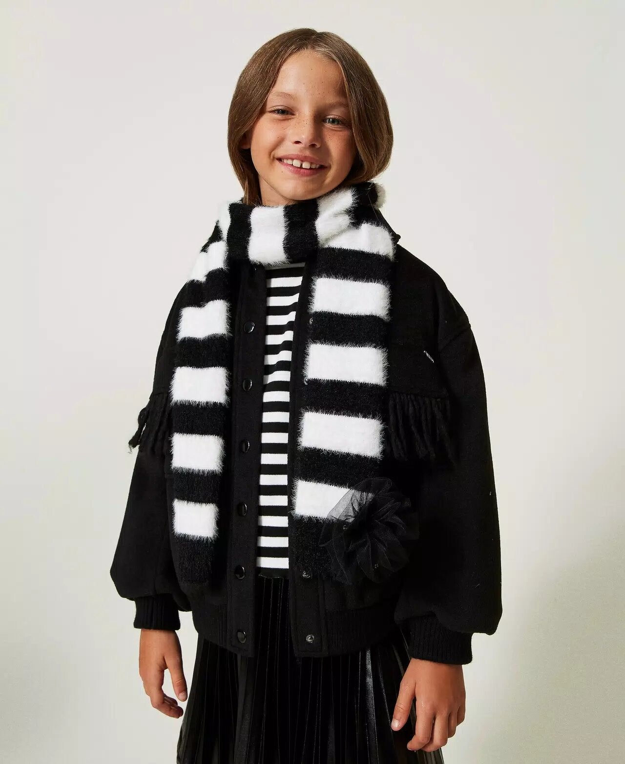 TWINSET Girl's Striped scarf with brooch - 232GJ4386
