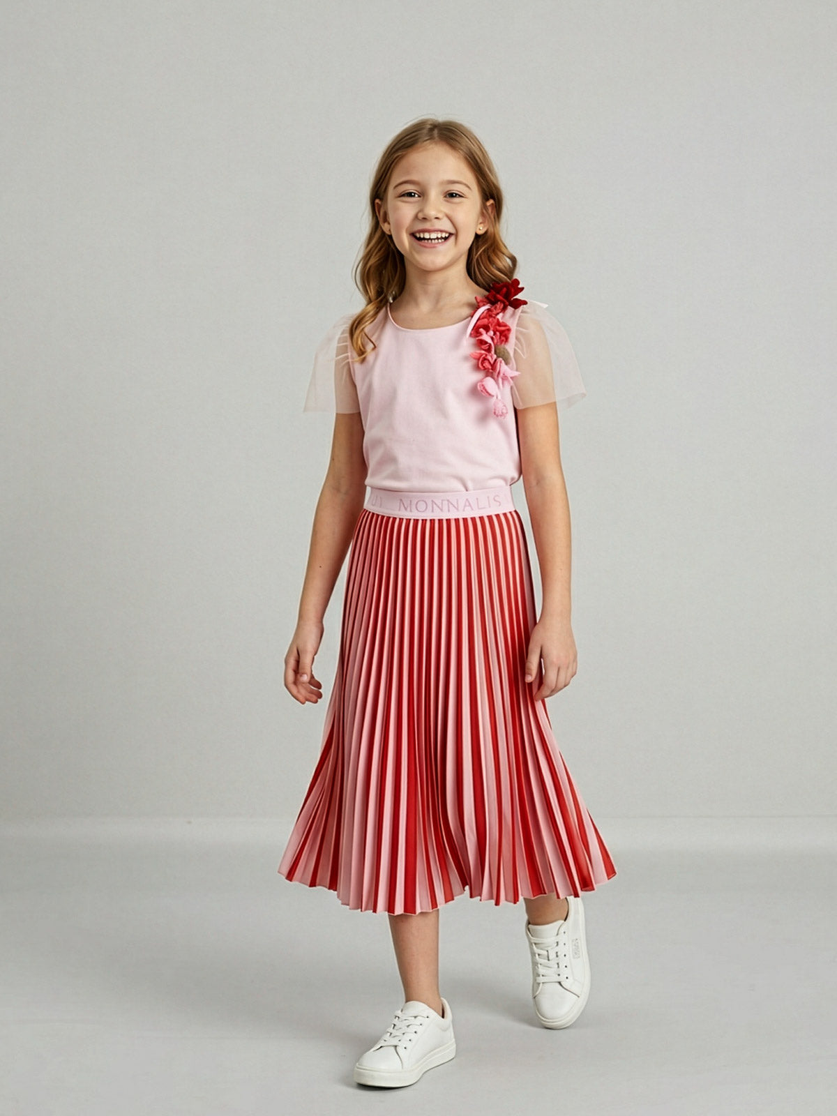 Monnalisa Girl's T-shirt with tulle sleeves-71G605