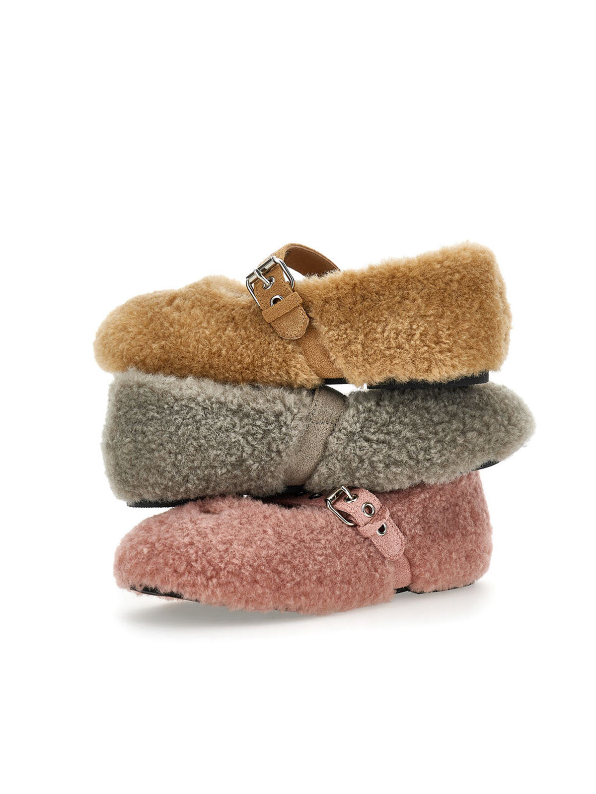 Monnalisa-Teddy buckle beige ballerinas-8CH010