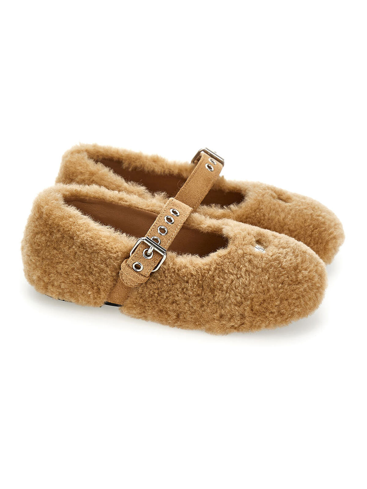 Monnalisa-Teddy buckle beige ballerinas-8CH010