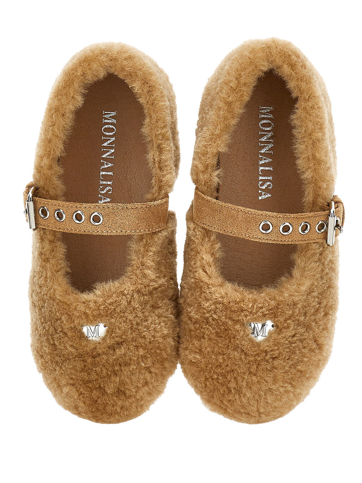 Monnalisa-Teddy buckle beige ballerinas-8CH010