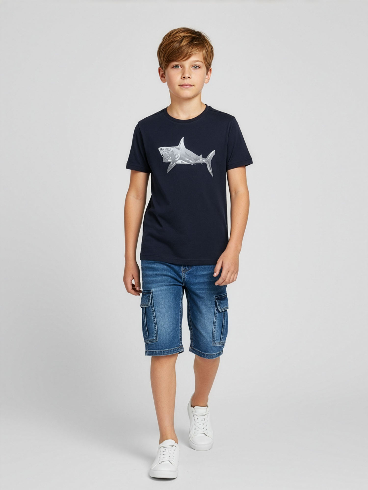 Antony Morato cotton t-shirt with shark print-blue