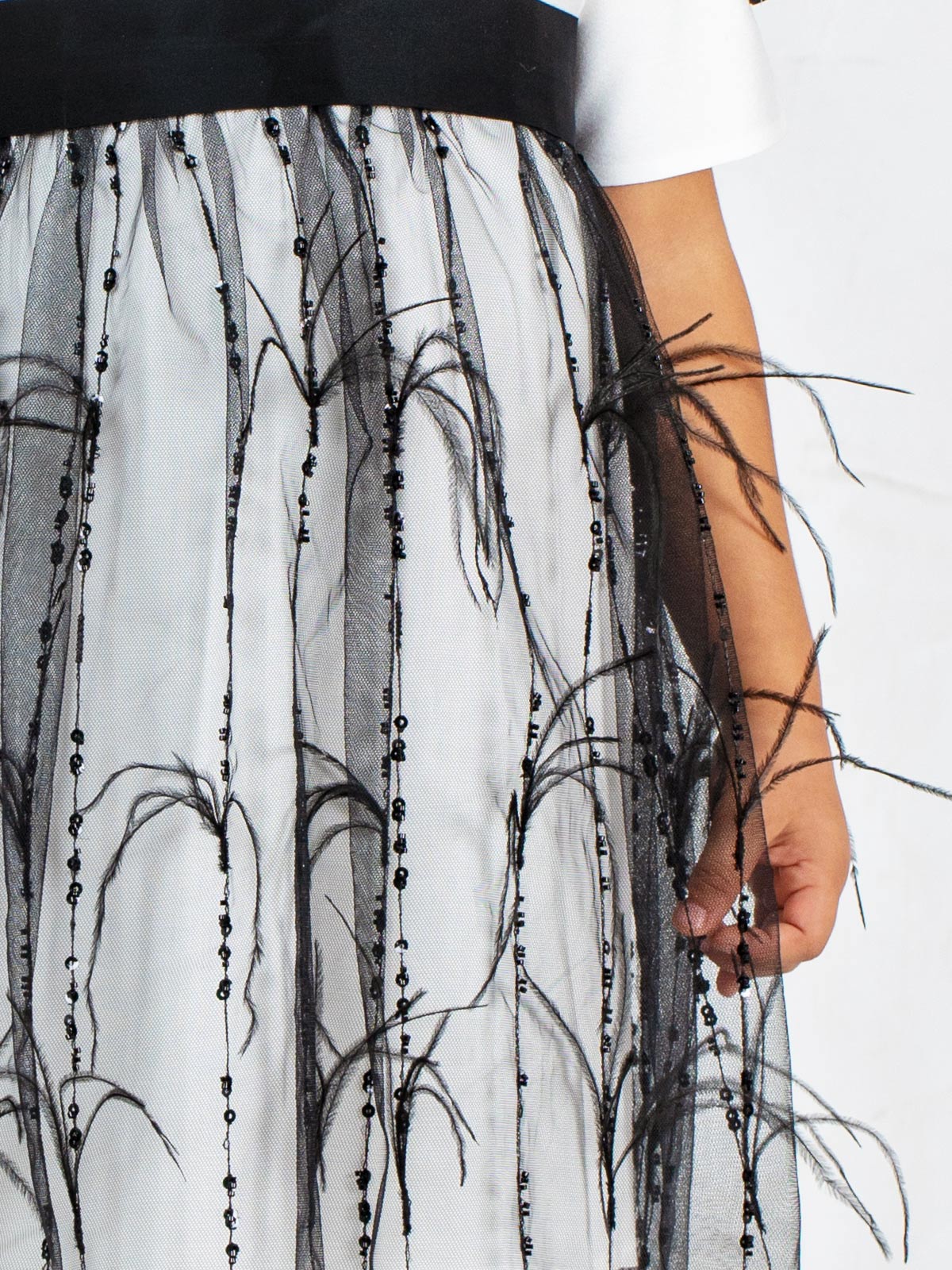 Girl's silk dress with feathers - AURELIA