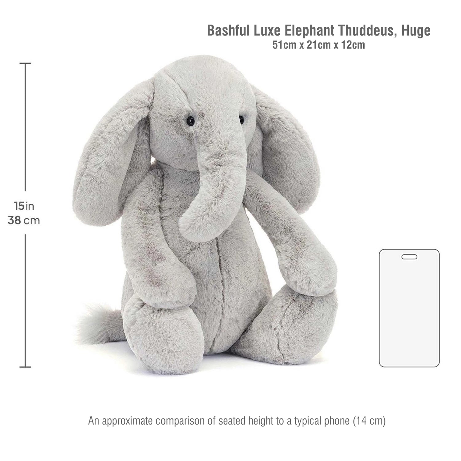 Jellycat Λούτρινο Bashful Luxe Elephant Thuddeus Big