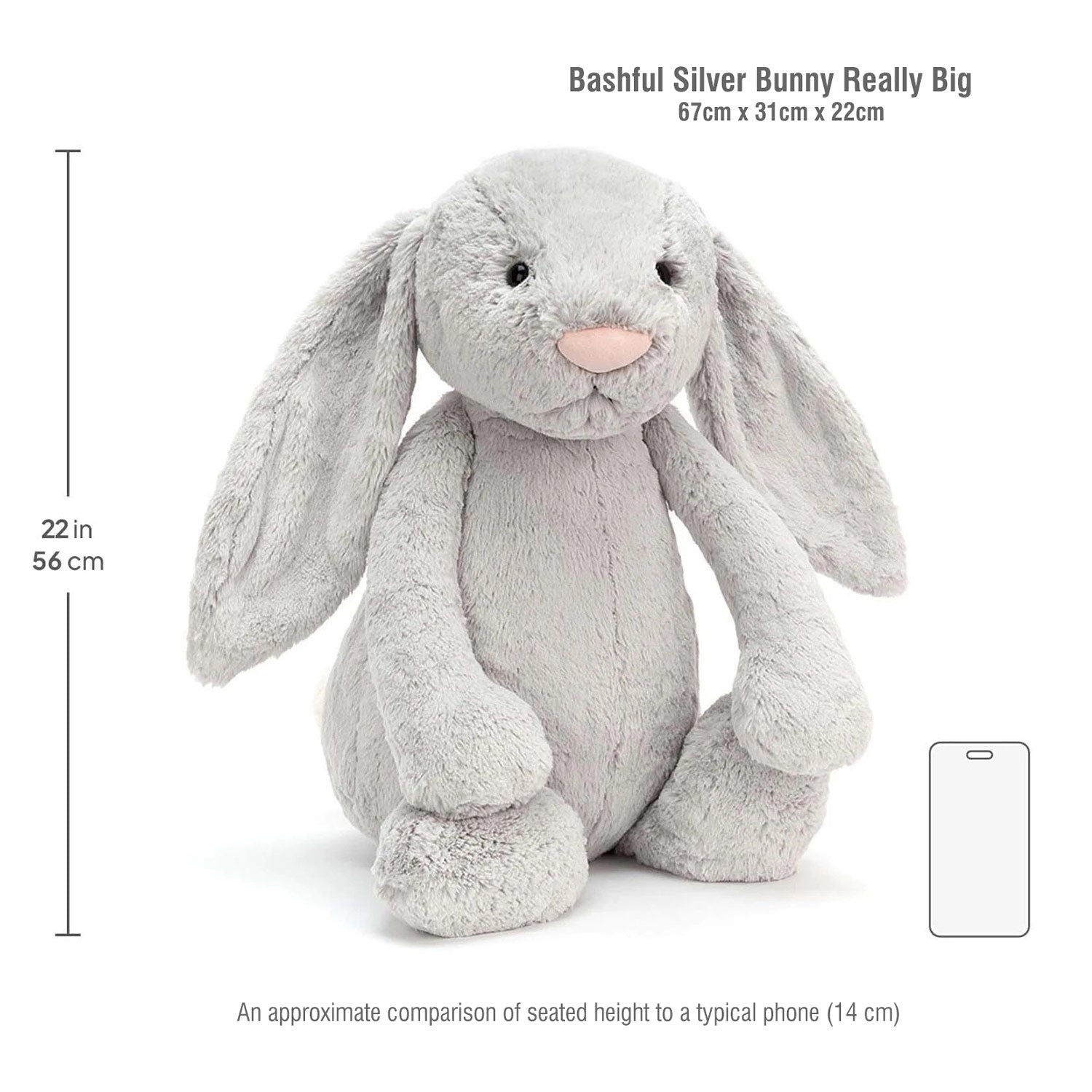 Jellycat Λούτρινο Bashful Silver Bunny Really Big
