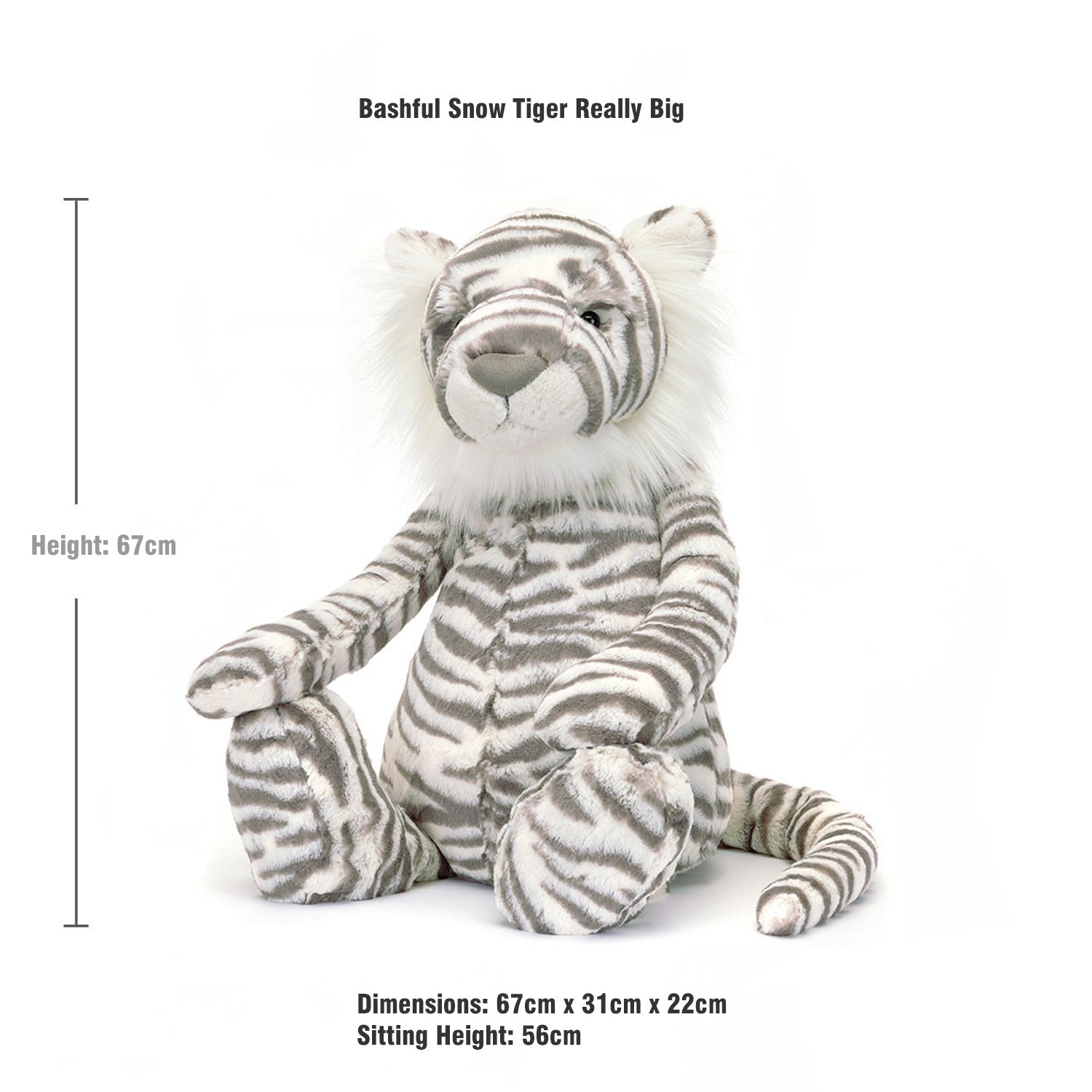 Jellycat soft toy Bashful Snow Tiger Really Big-BARB1ST