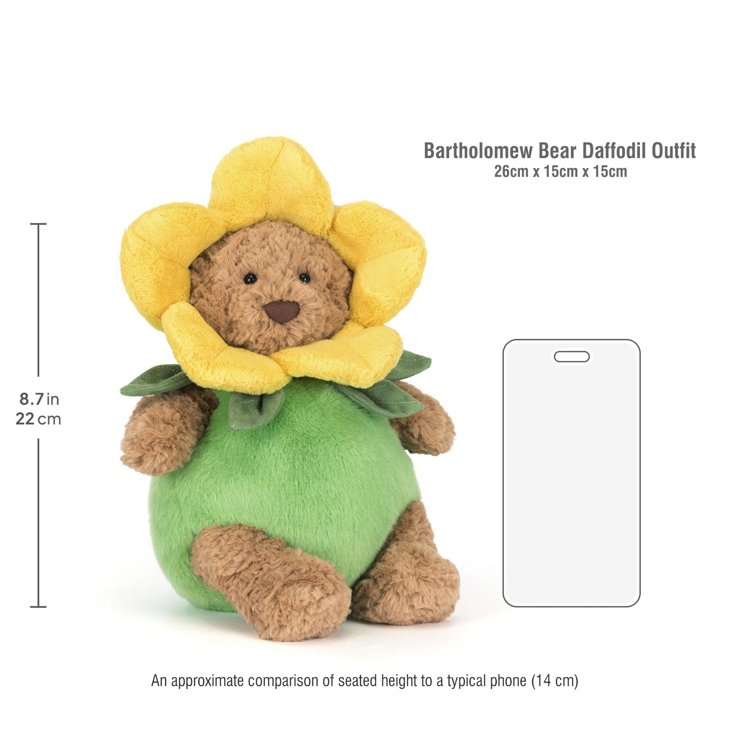 Jellycat soft toy Bartholomew Bear Daffodil Outfit-BARM2FL