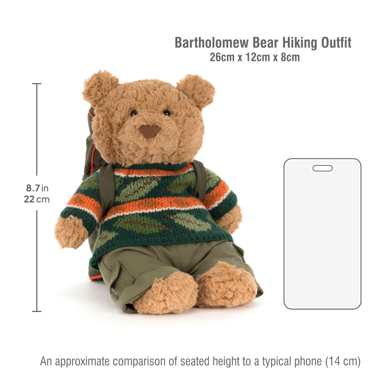 Jellycat soft toy Bartholomew Bear Hiking Outfit-BARM2OD