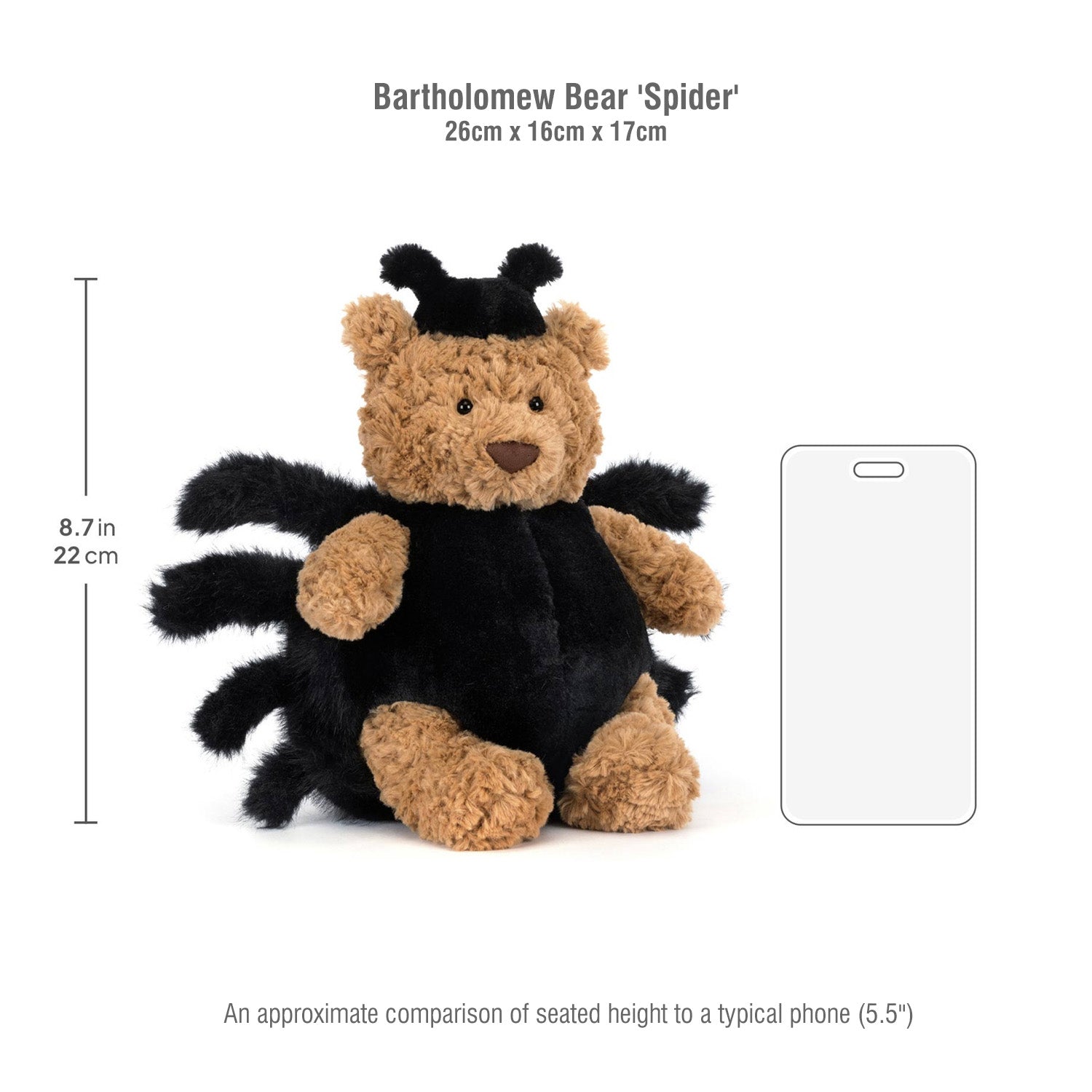 Jellycat soft toy Bartholomew Bear Spider 26cm-BARM2SP
