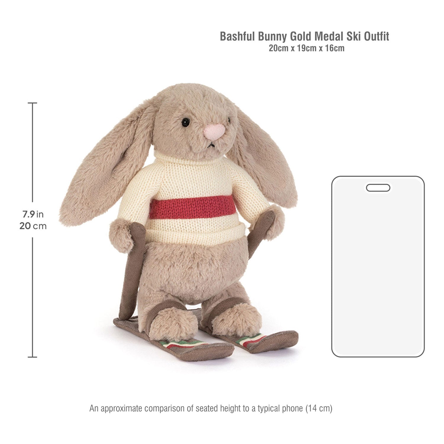 Jellycat soft toy Bashful Bunny Gold Medal Ski Outfit-BAS3BSK