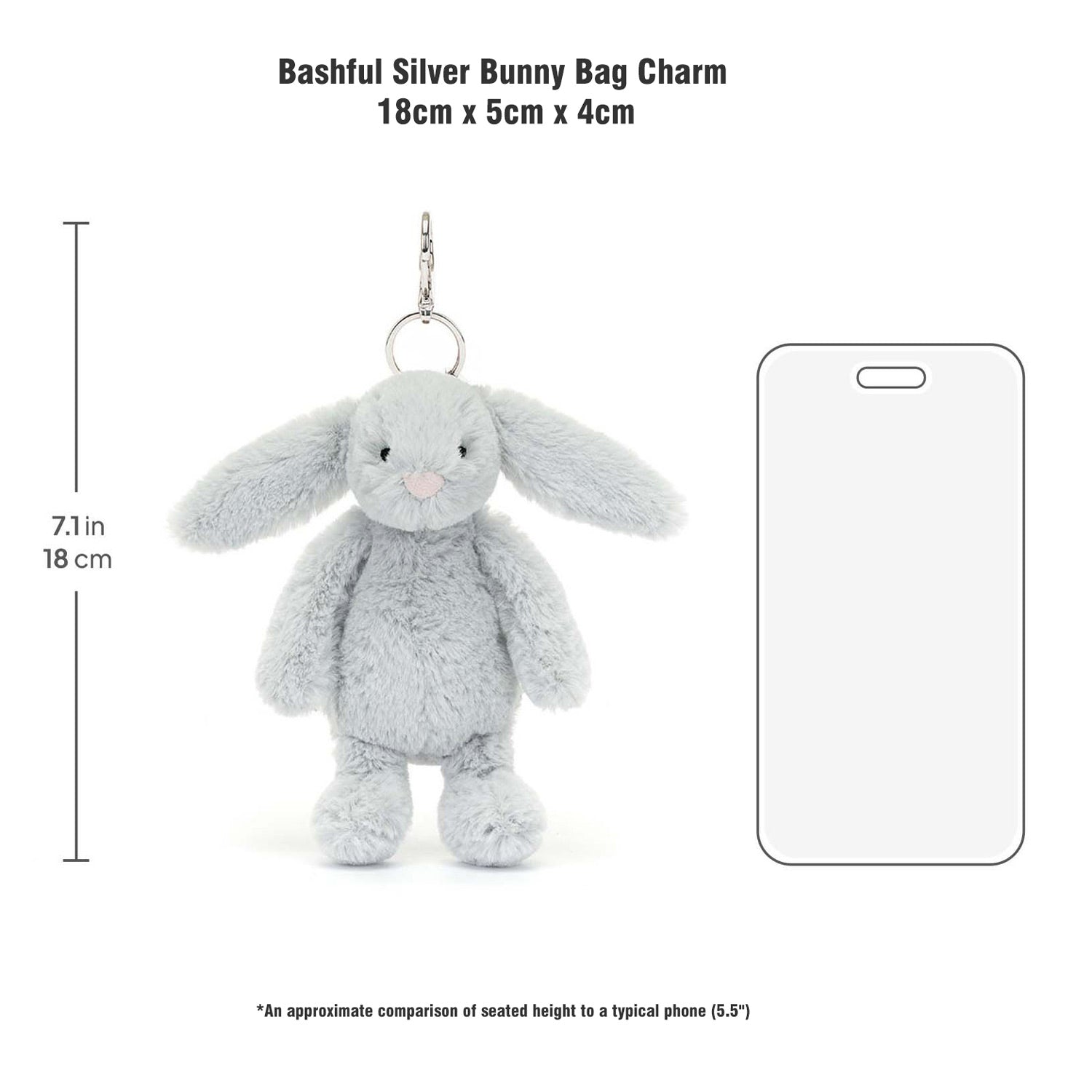 Jellycat Bashful Silver Bunny Bag Charm-BAS4BOBC