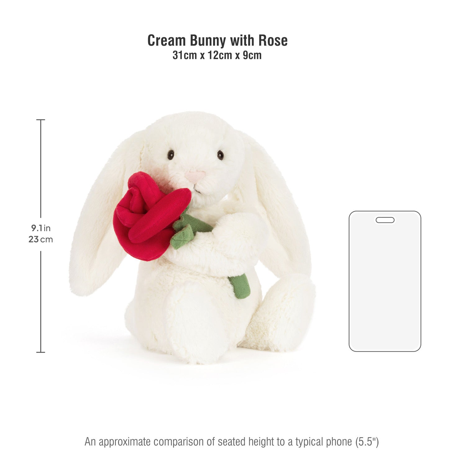 Jellycat Λούτρινο Παιχνίδι Cream Bunny with Rose