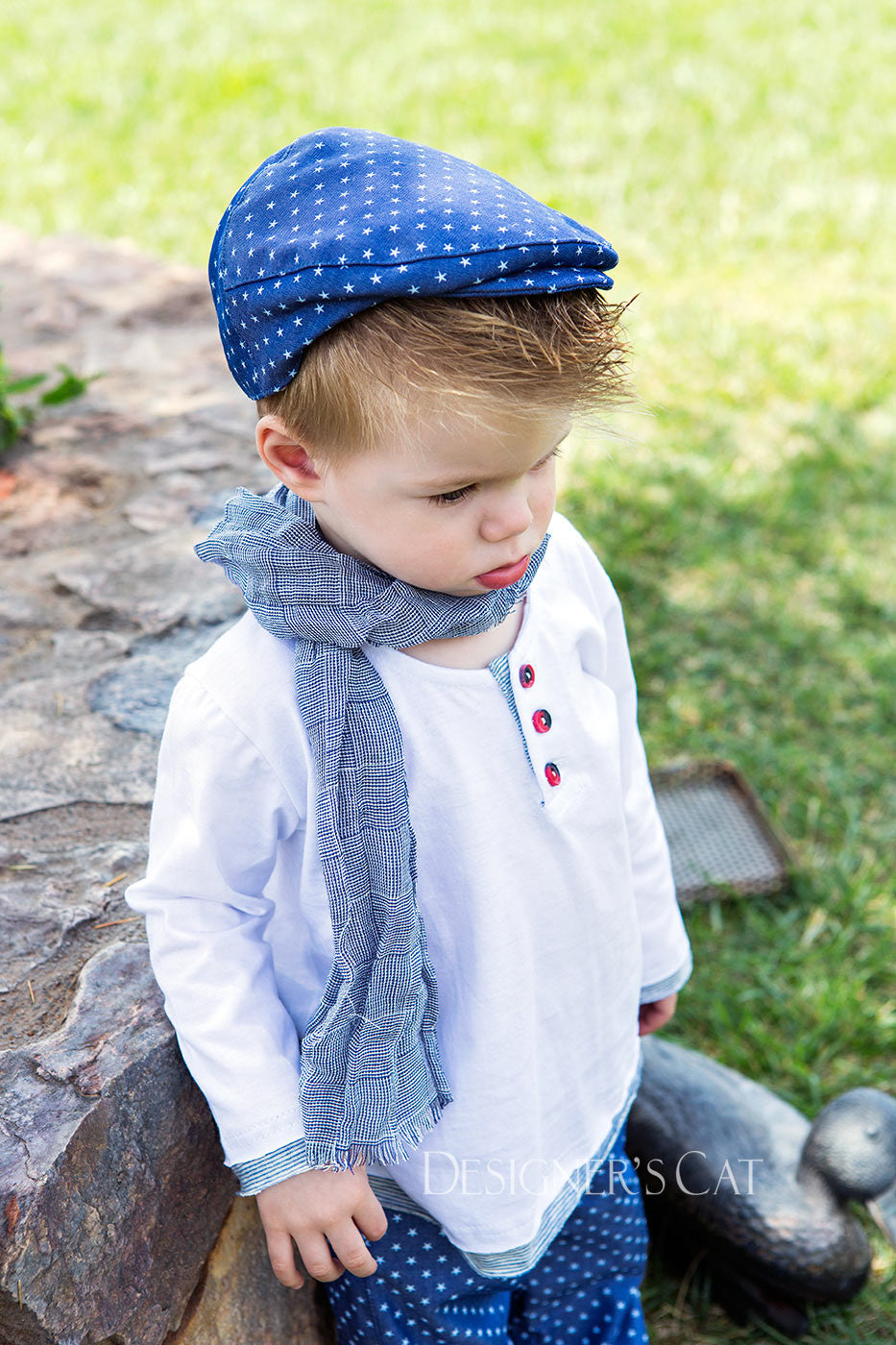 Kid's Tweed Cap with print - Biagio Blue