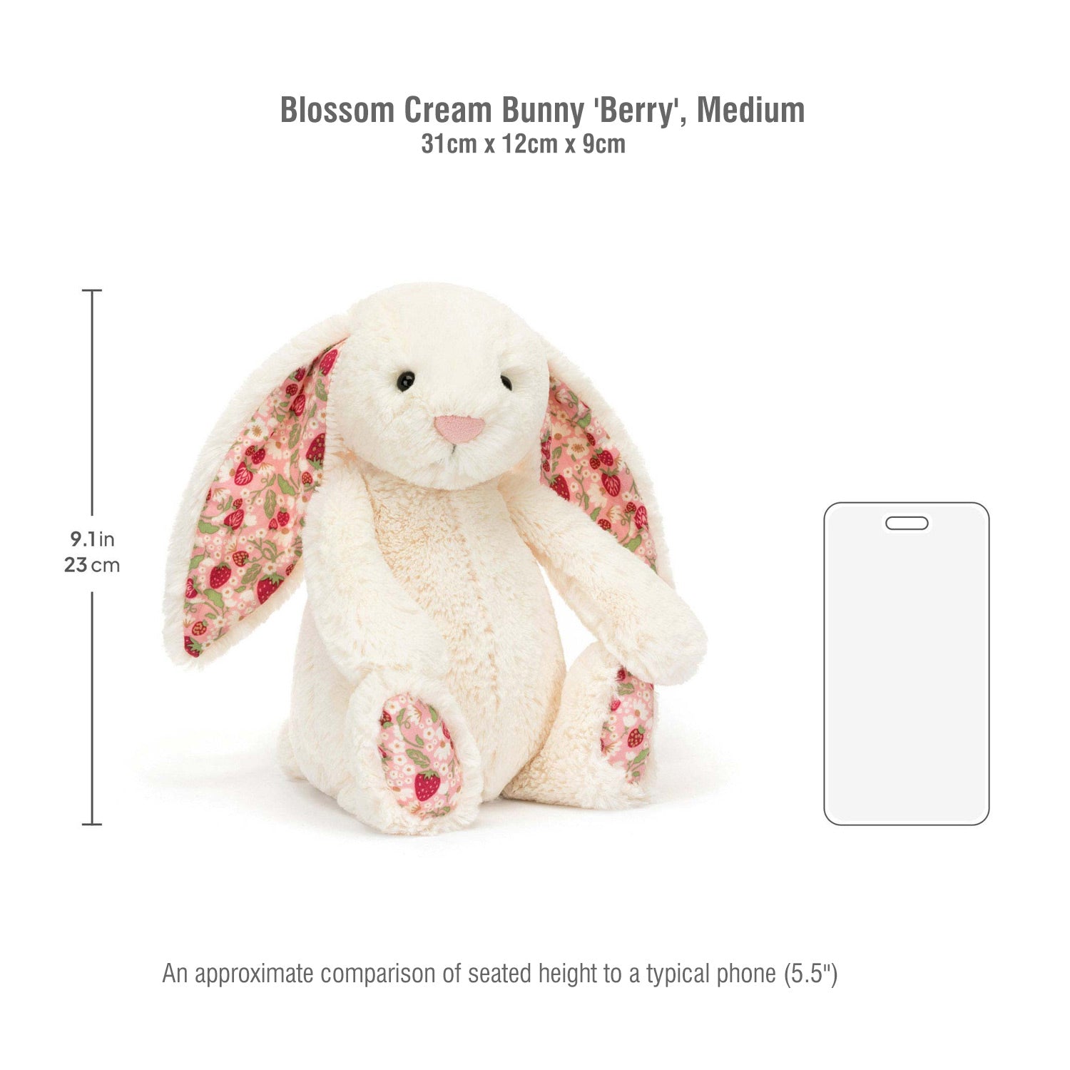Jellycat soft toy Blossom Cream Bunny Medium-BMP3MS