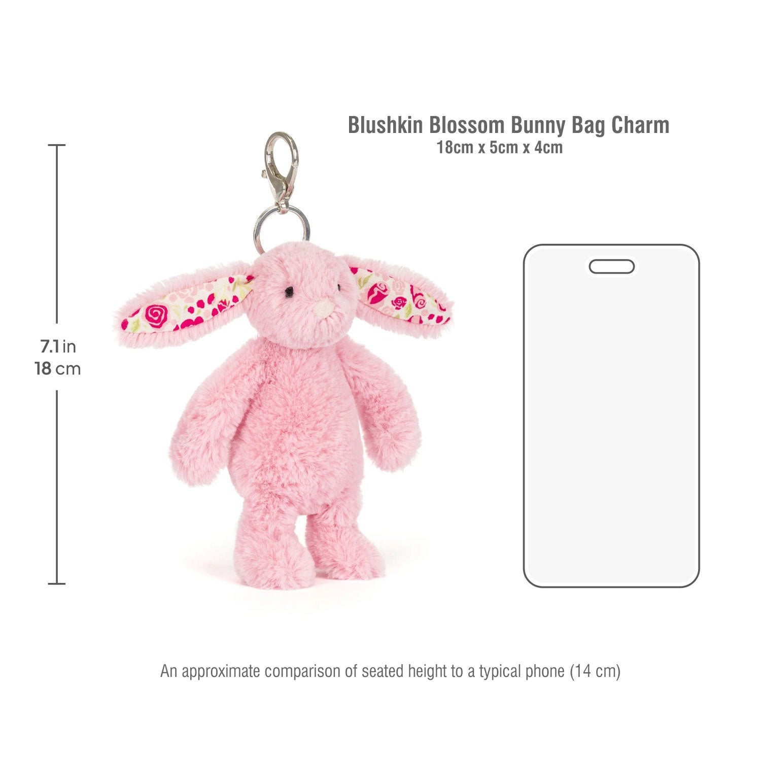 Jellycat soft toy Blushkin Blossom Bunny Bag Charm-BP4ROSE