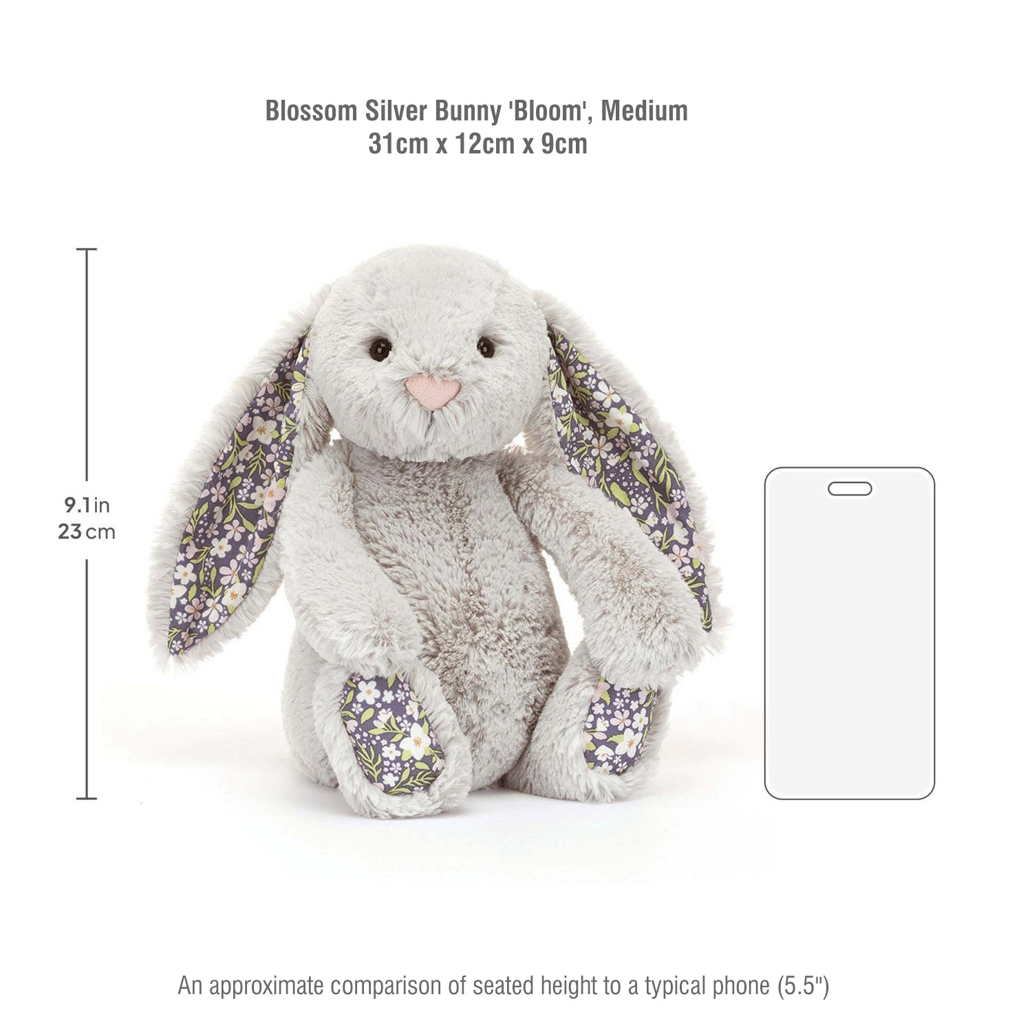 Jellycat soft toy Blossom Silver Bunny 'Bloom'-BPM3BJ