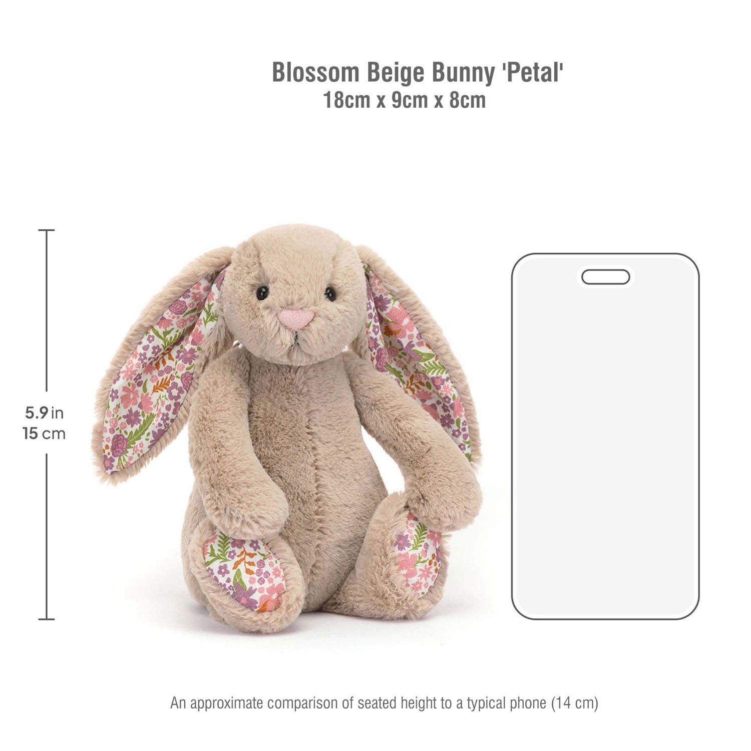 Jellycat soft toy Blossom Beige Bunny 'Petal'-BPS6BM