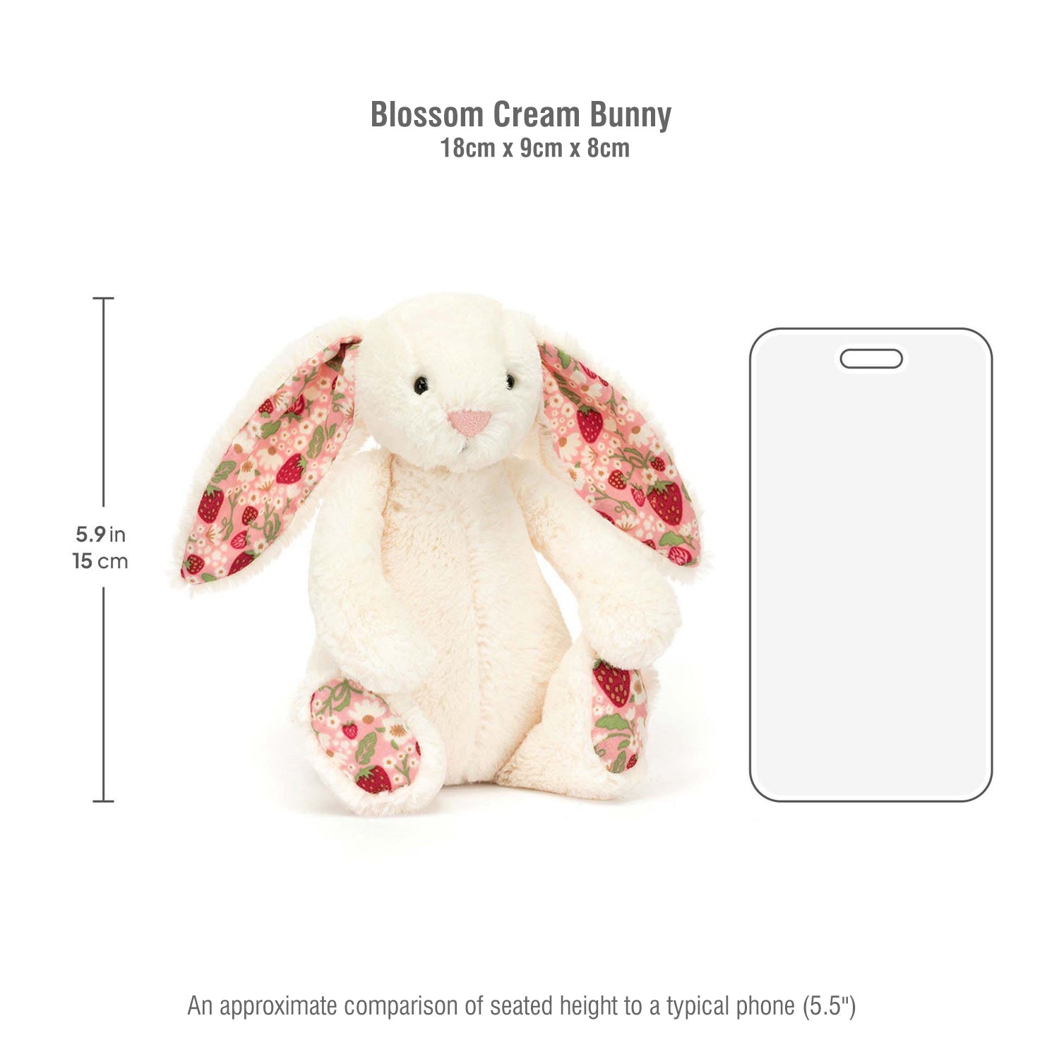 Jellycat soft toy Blossom Cream Bunny 'Berry'-BPS6MS