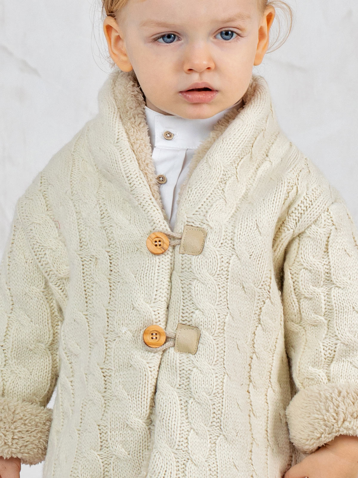 Πλεκτή μάλλινη ζακέτα για αγοράκι με τεχνητή γούνα-MANOLO