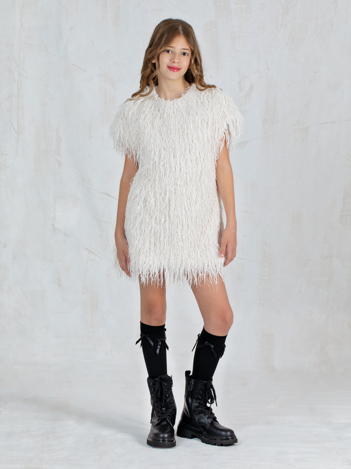 Girls' dress with fringes in regular line - DORA