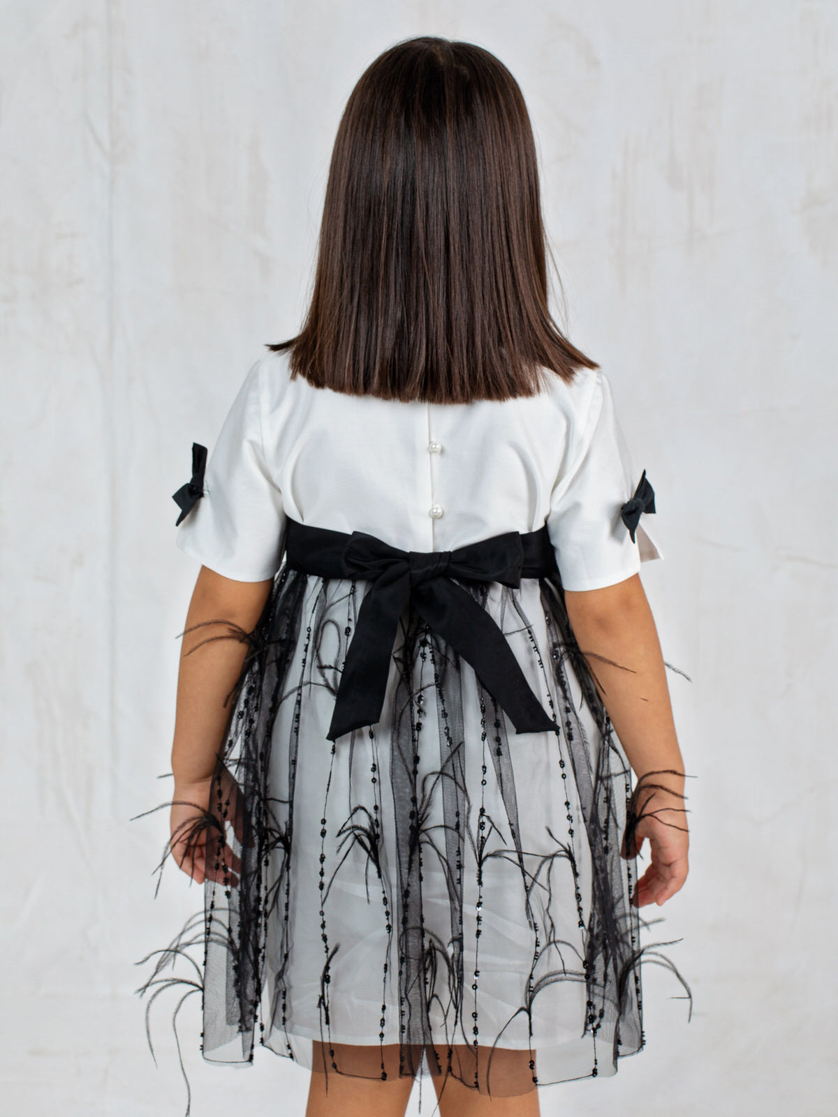 Girl's silk dress with feathers - AURELIA