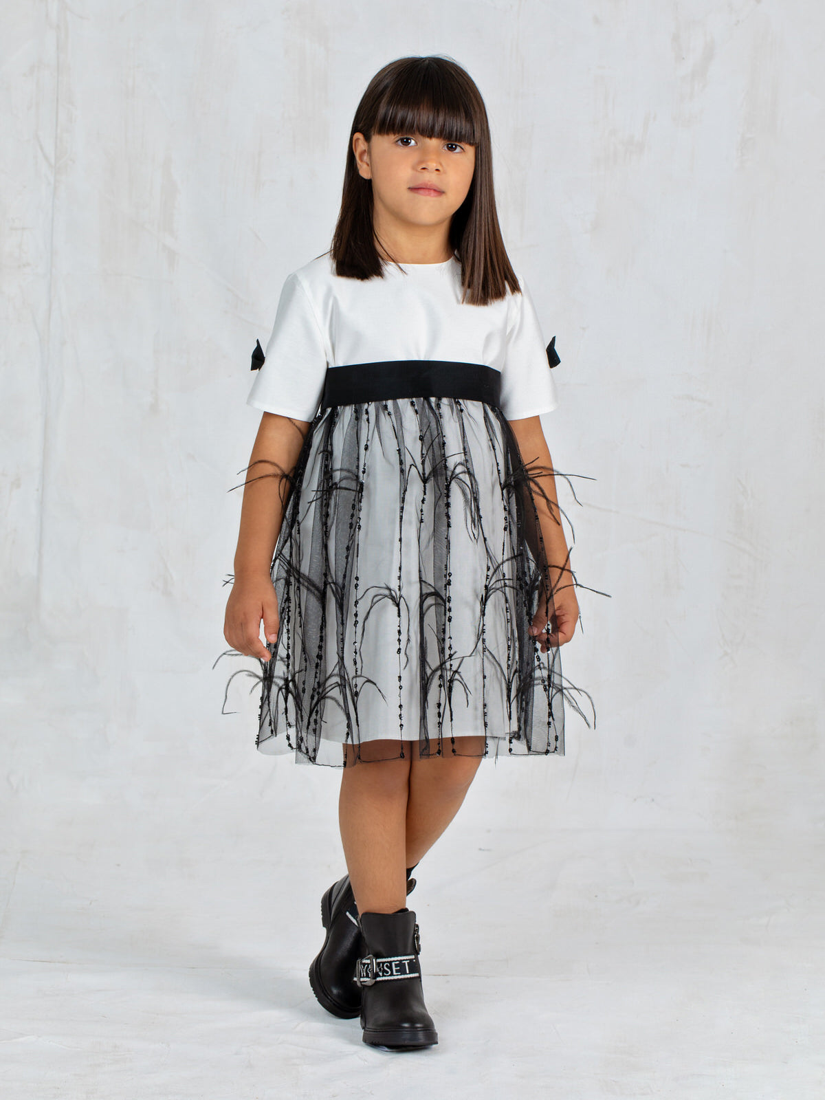 Girl's silk dress with feathers - AURELIA