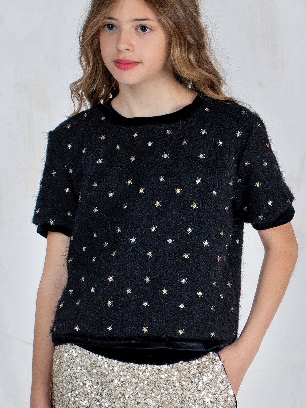 Girl's Bouclé top with sequins and beads - LIBERTY