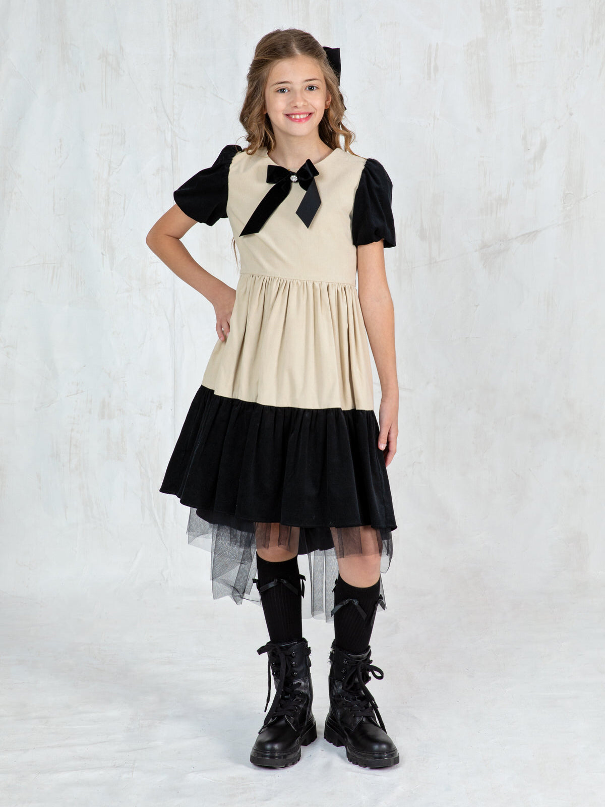 Elegant Corduroy Dress for girl-BLACK FOREST