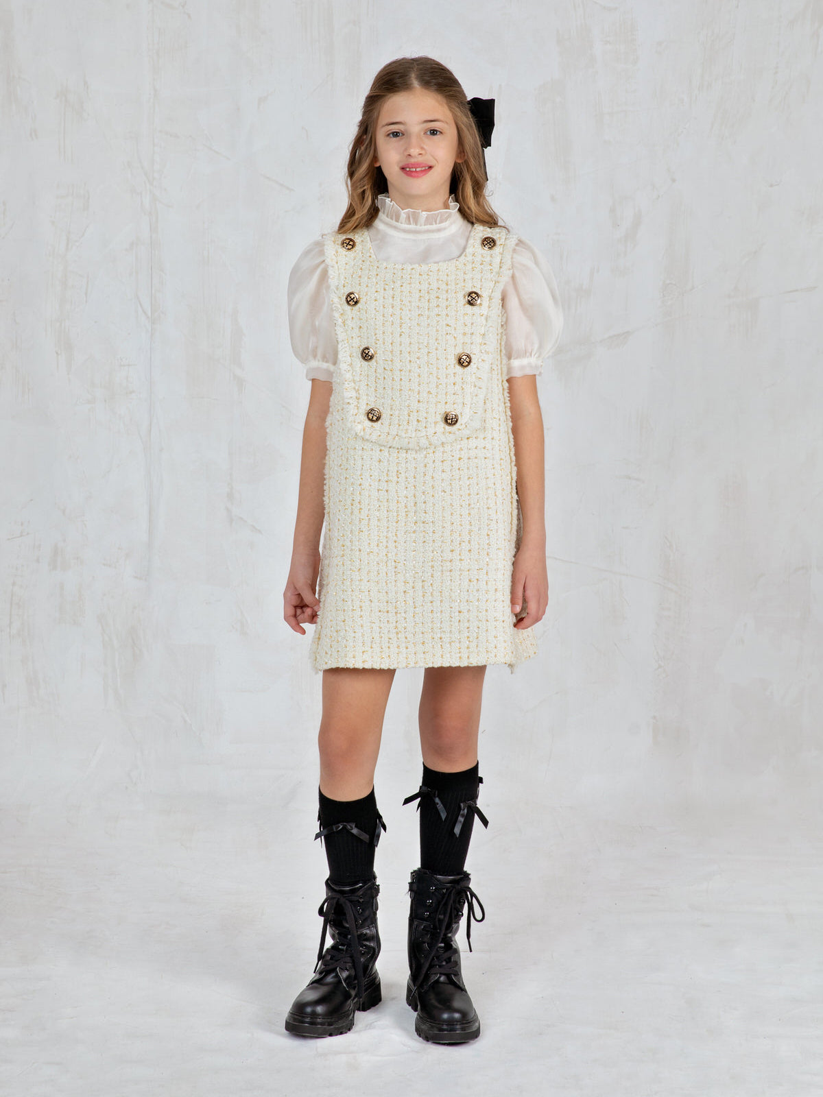 Girls' sleeveless Jacquard Dress with silk shirt - JULIANNE