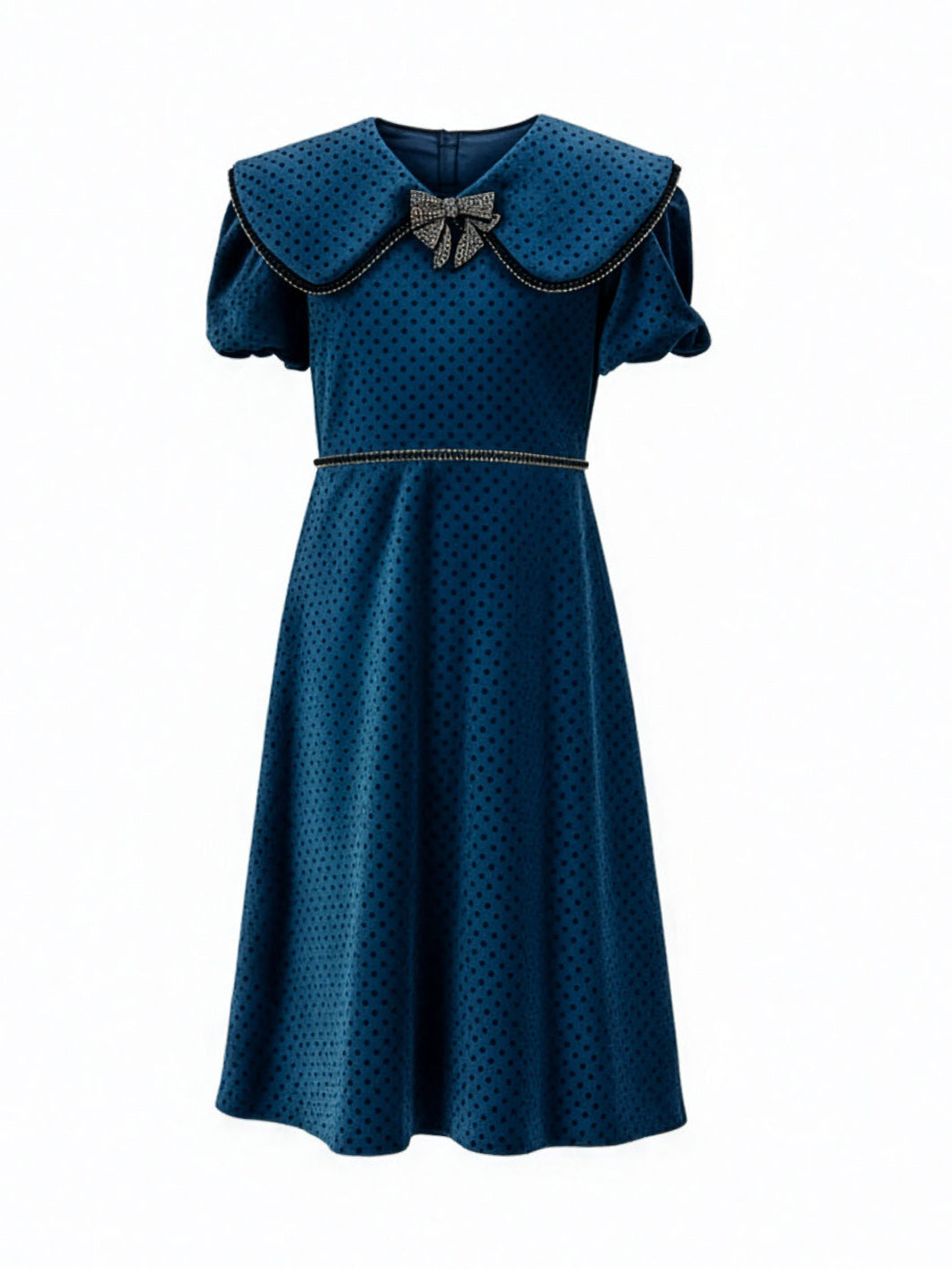 Girls' Velvet long dress with maxi collar - TEONA