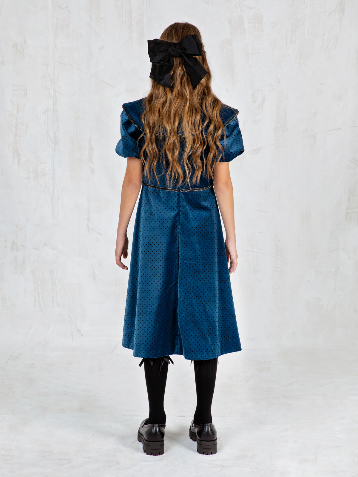 Girls' Velvet long dress with maxi collar - TEONA