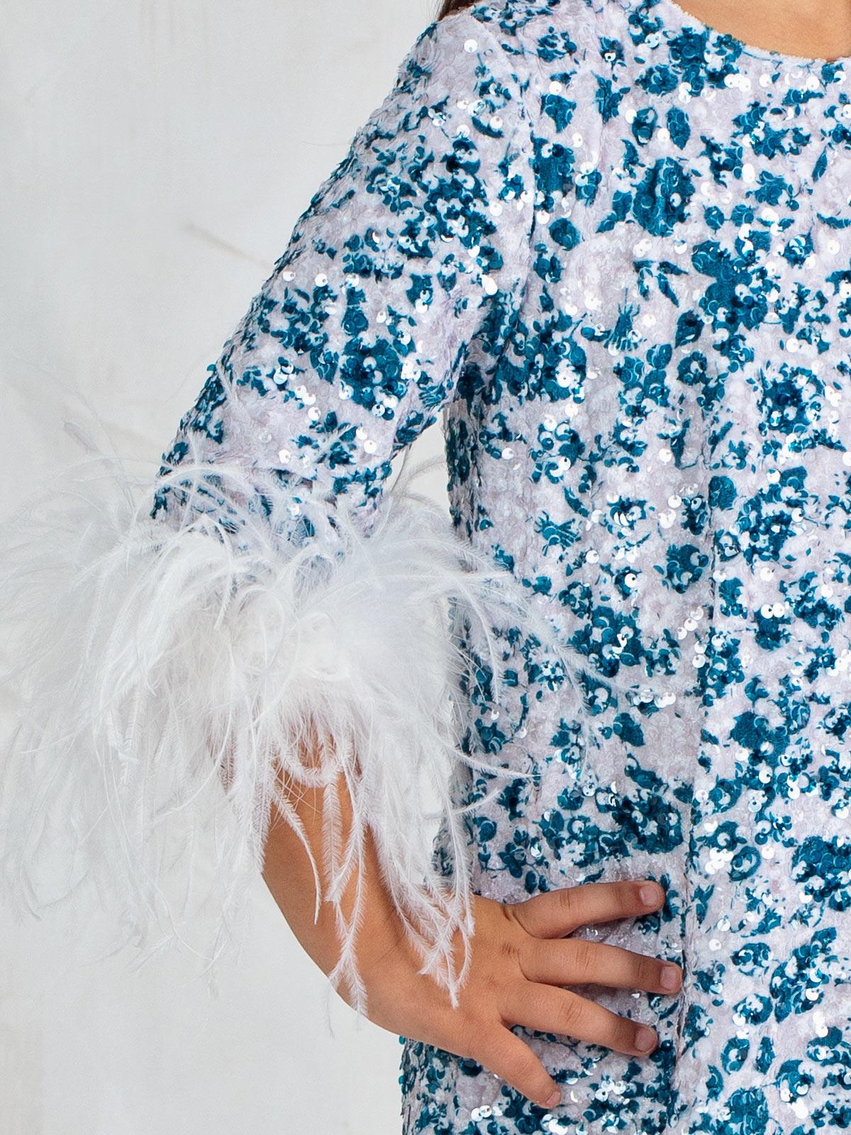 Girls' Velvet A-line dress with payette sequin - FEATHER