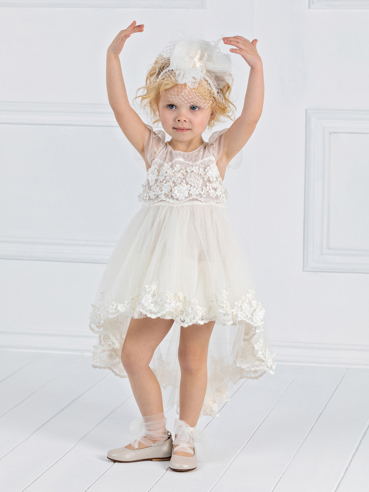 Girl's asymmetric dress with lace - ALBINA