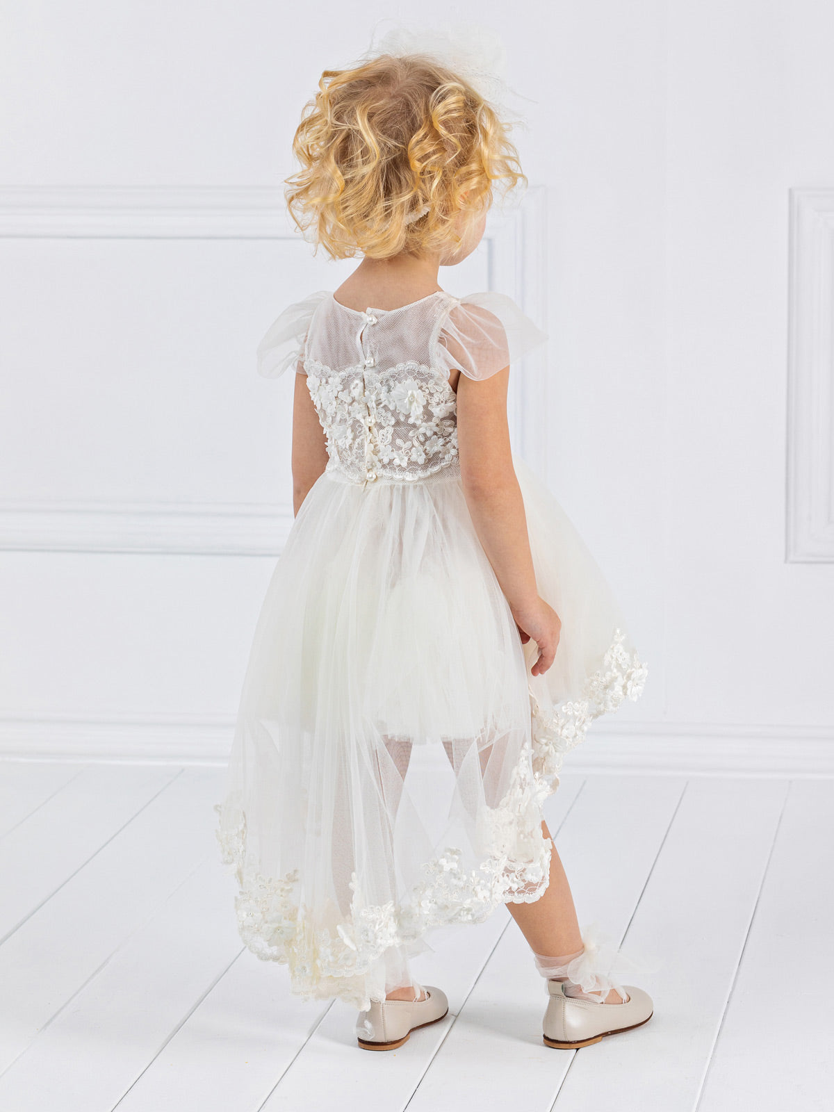 Girl's asymmetric dress with lace - ALBINA