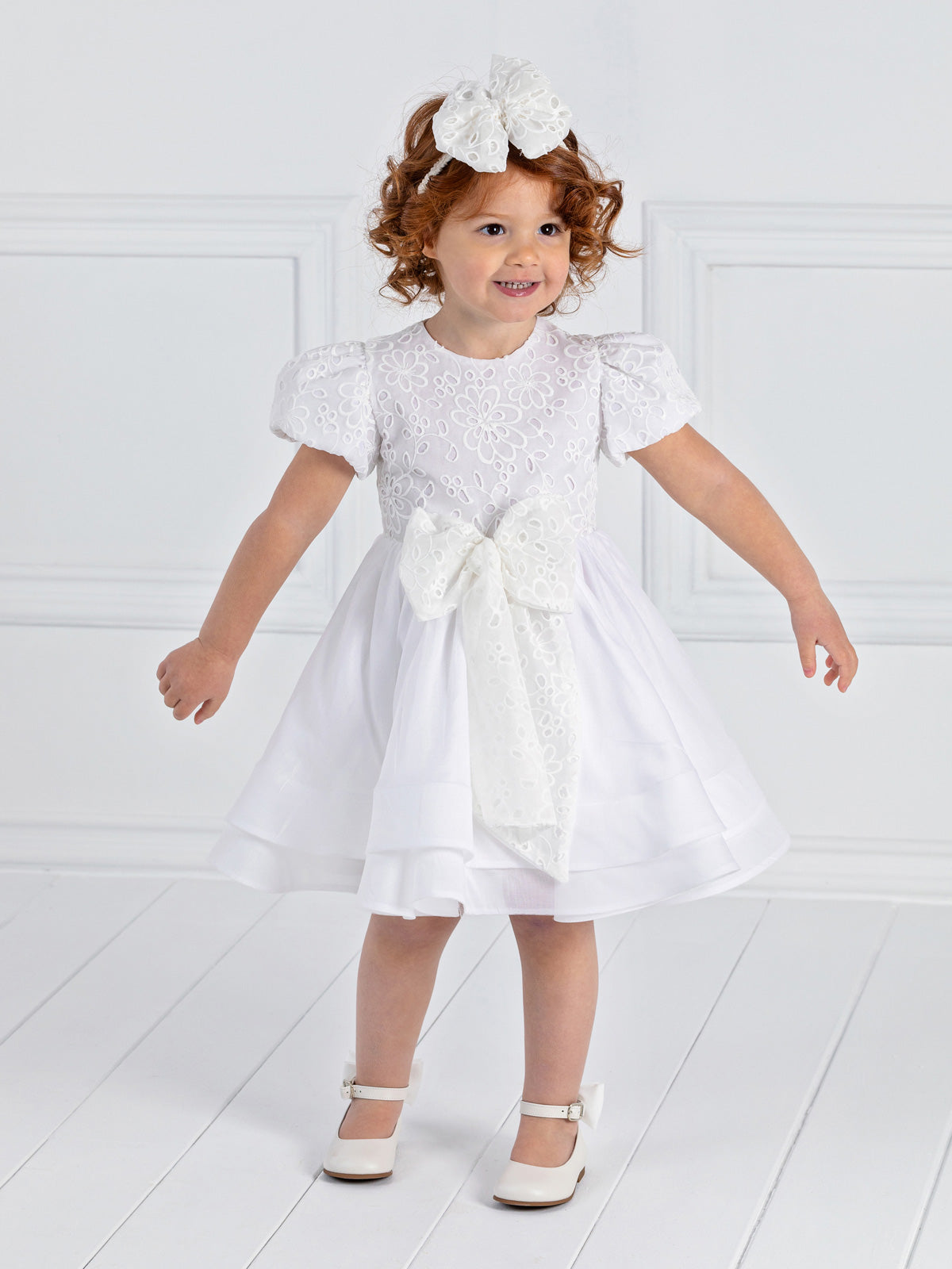 Girl's baptism dress with lace & bow - BRILLIANT