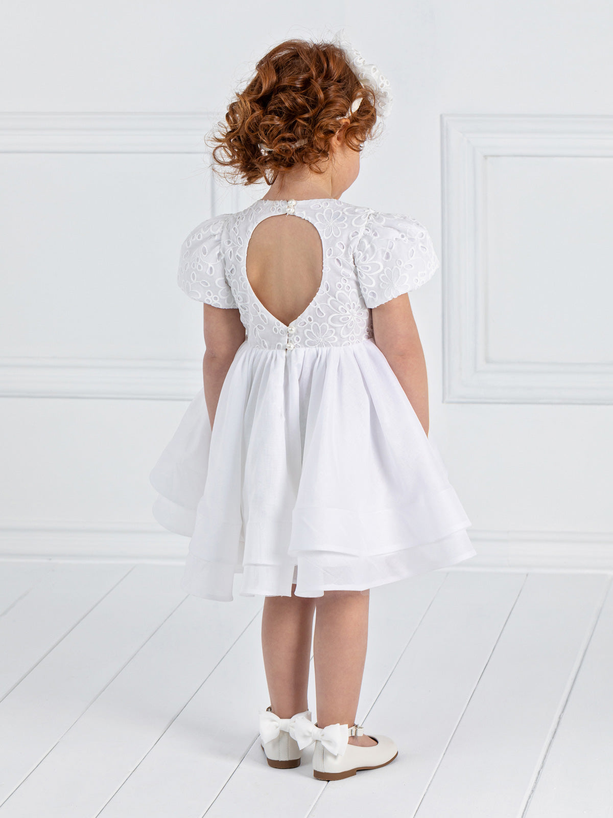 Girl's baptism dress with lace & bow - BRILLIANT