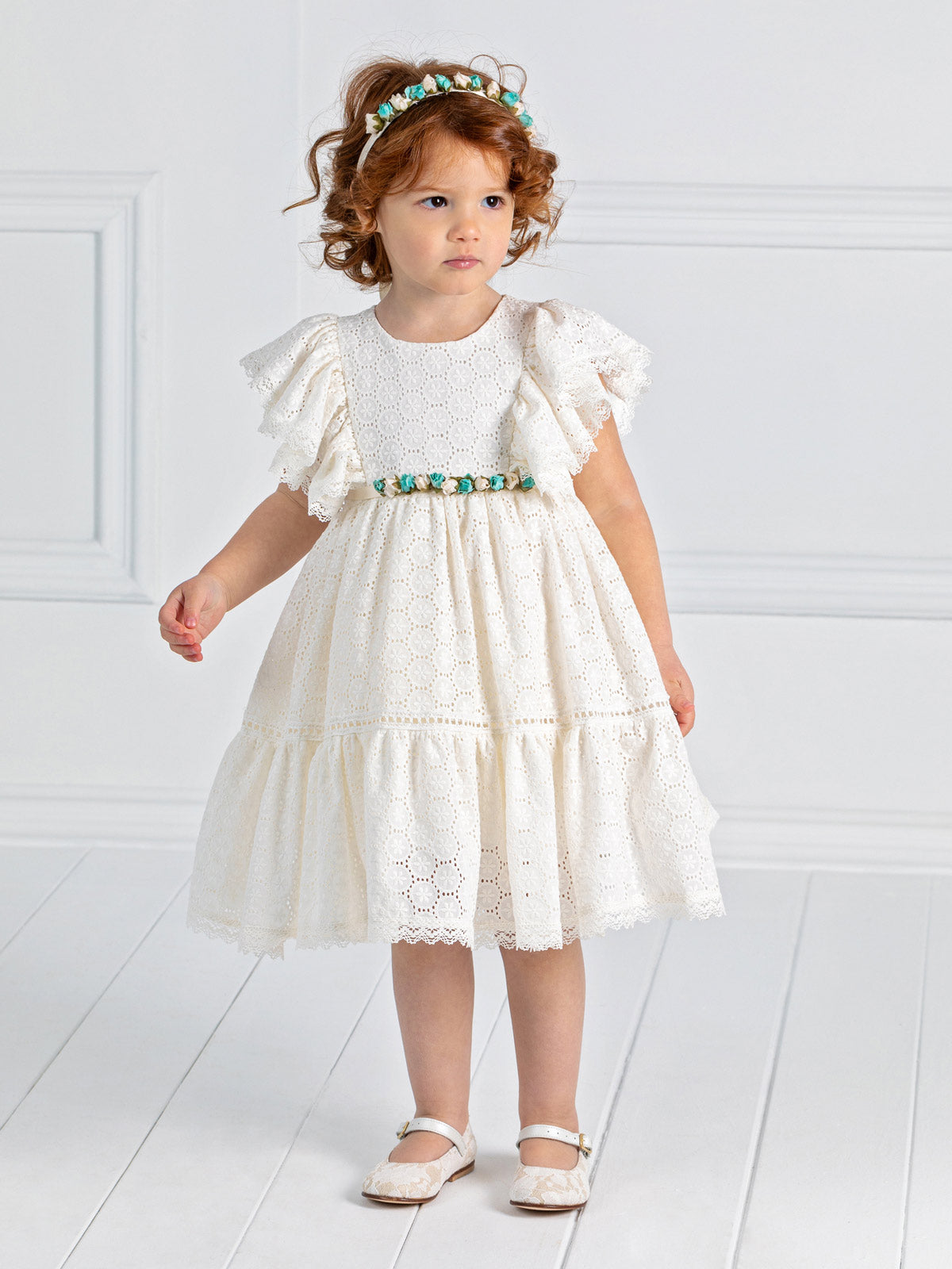 Girl's dress with broderie lace - MALOU