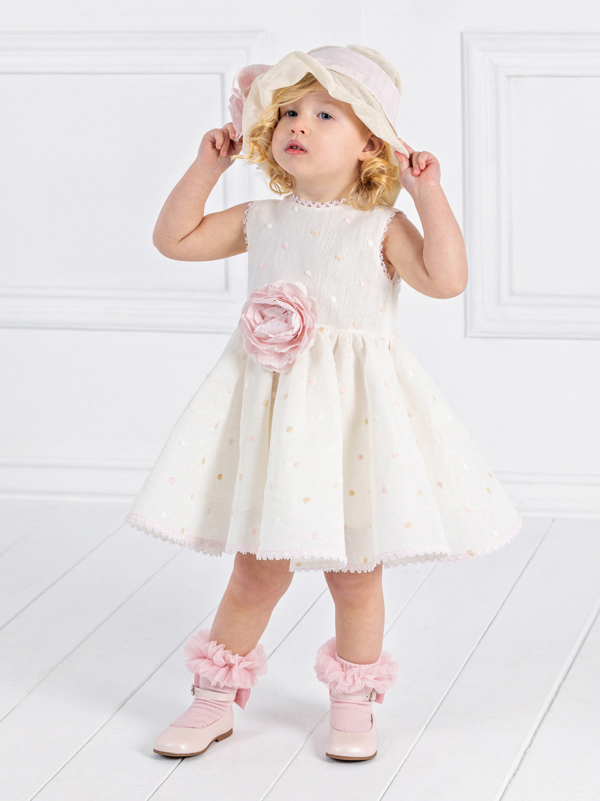 Girl's linen dress with dots - CHELSEA