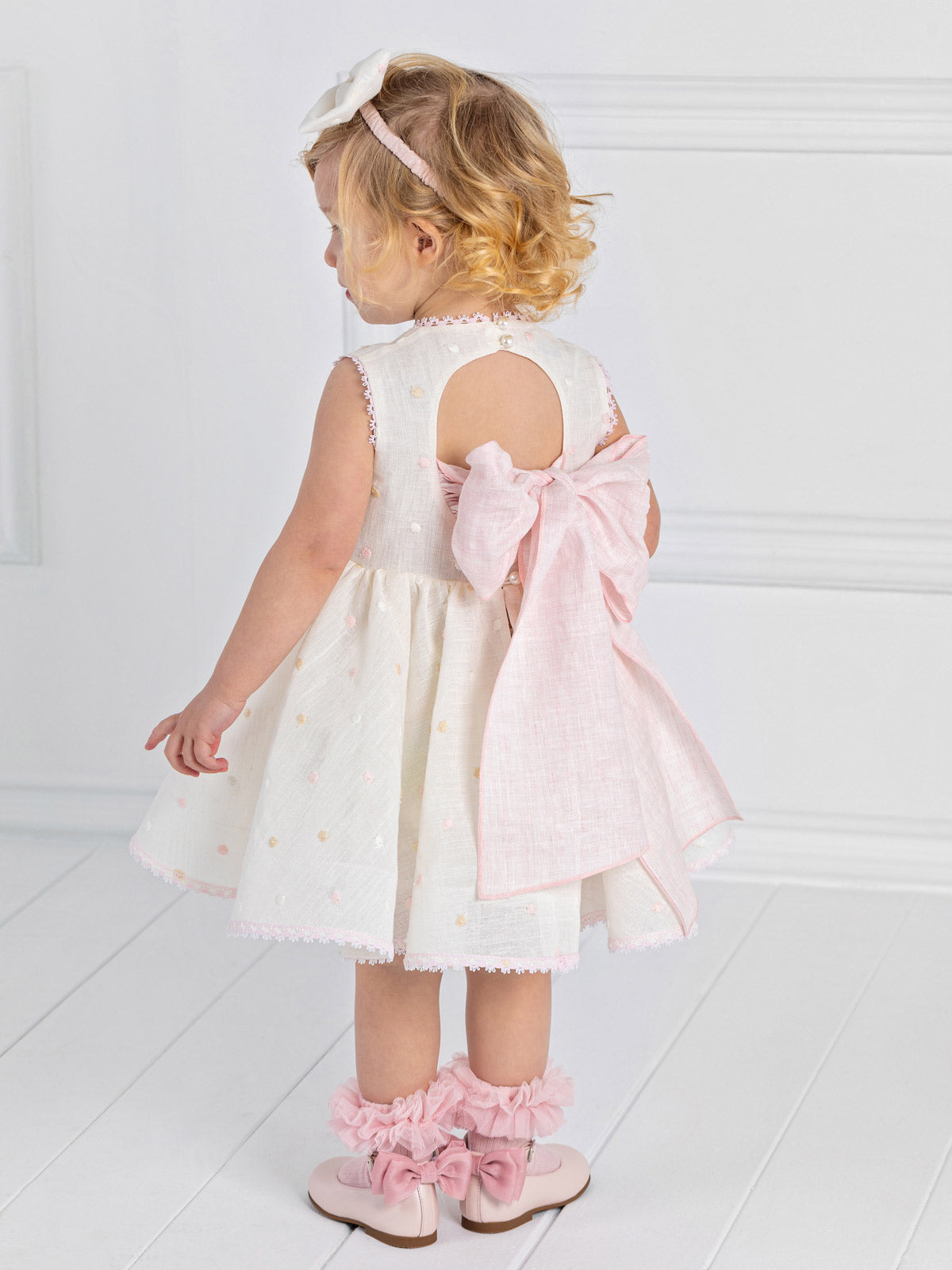 Girl's linen dress with dots - CHELSEA