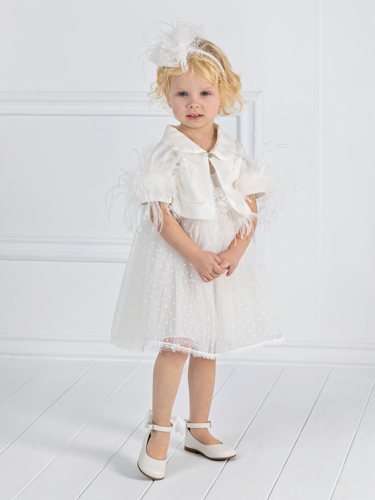 Girl's baptism dress with feathers - NAZAR
