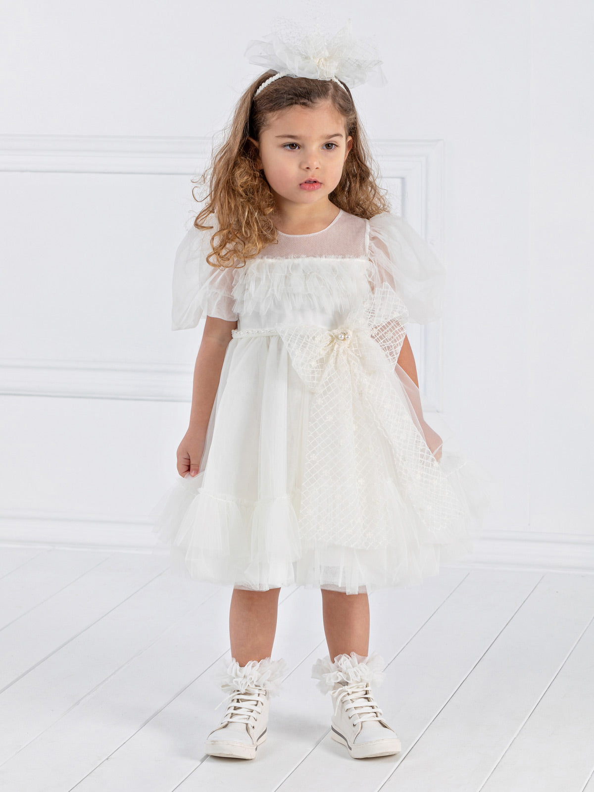 Girl's tulle dress with maxi bow - RICH