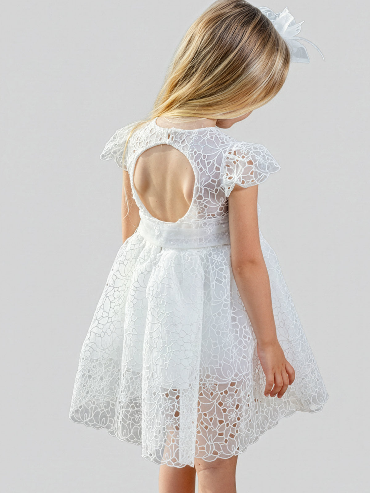 Girl's dress with broderie lace-DELIA