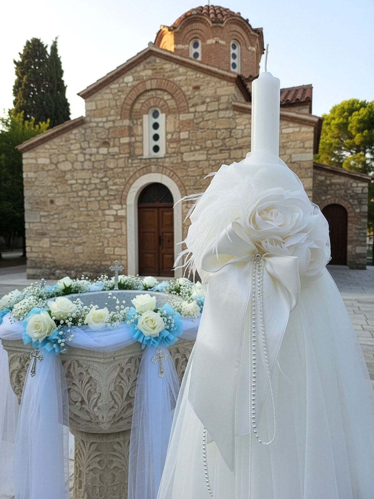 Christening candle with flowers - HERSILIA